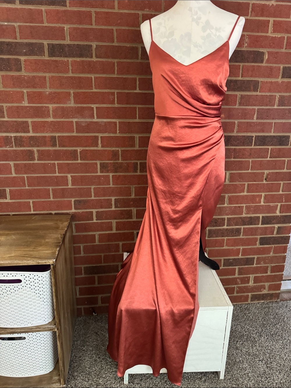 Birdy Grey Satin Slip Maxi Dress in Rust